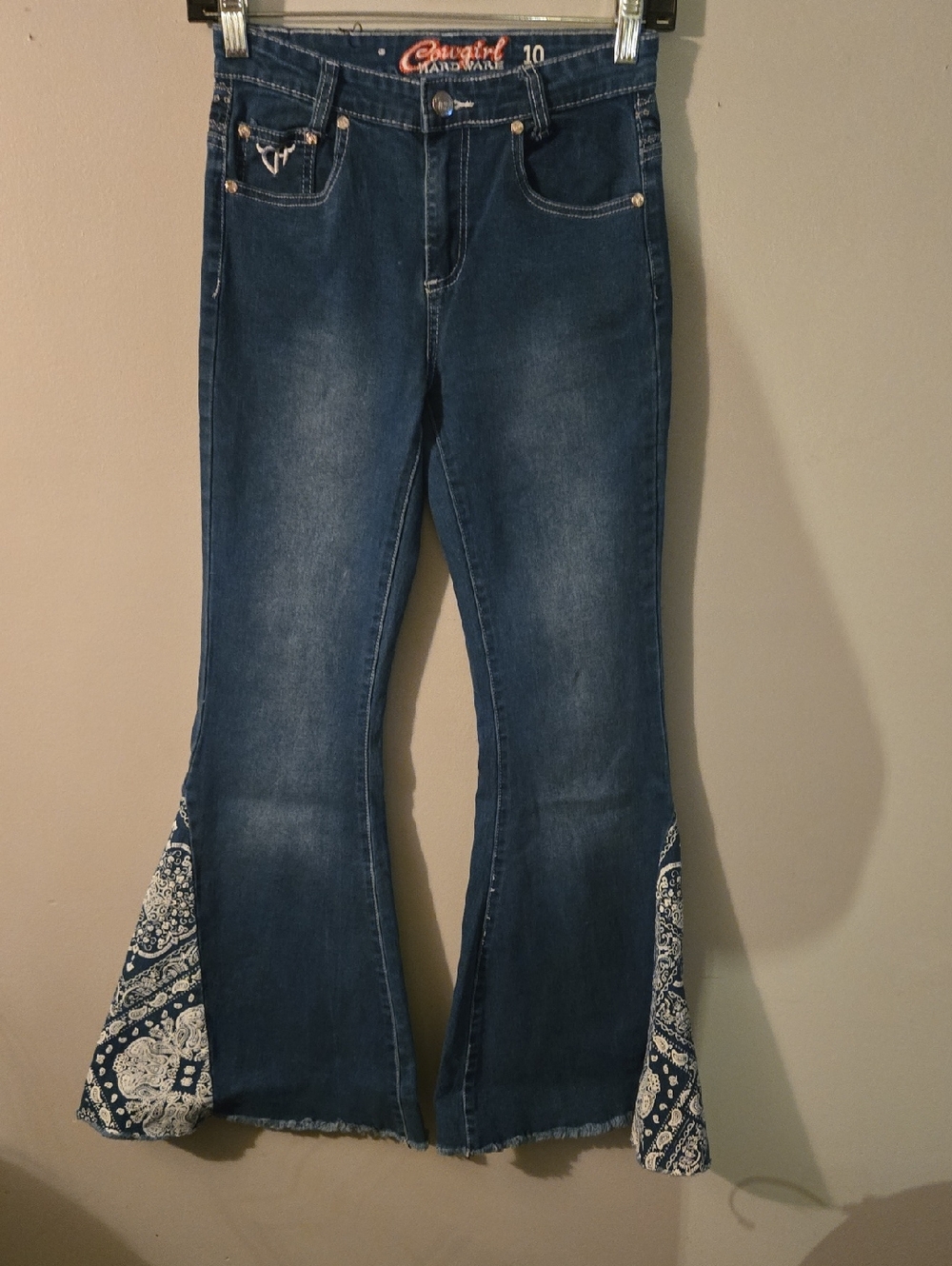 Casual Denim Kids' Blue Flare Jeans with Bandana Inset